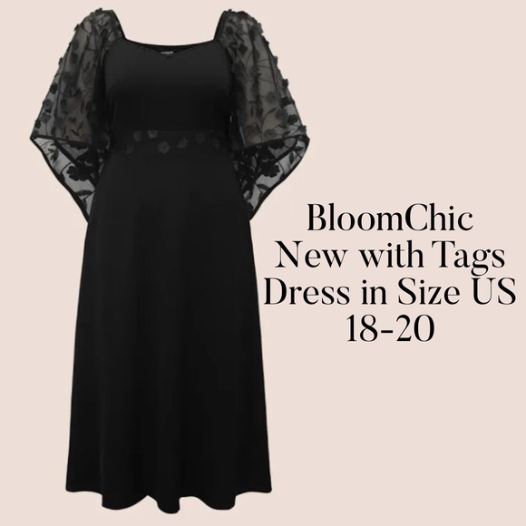 BloomChic Plus Size Black Stereo Flower Design Mesh Dress Size 18-20/2X NEW - Picture 1 of 12